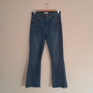 Loft Jeans Women's 4 Frayed Hem High Waist Flare Crop Fall Classic Denim